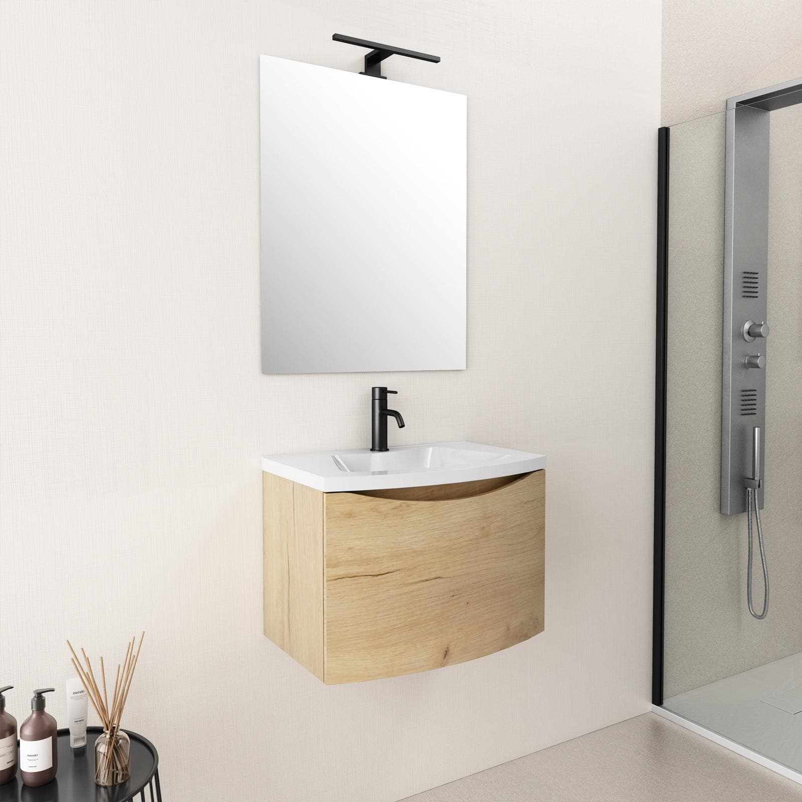 Mobile bagno sospeso 60 cm effetto rovere con lavabo - Jasmine