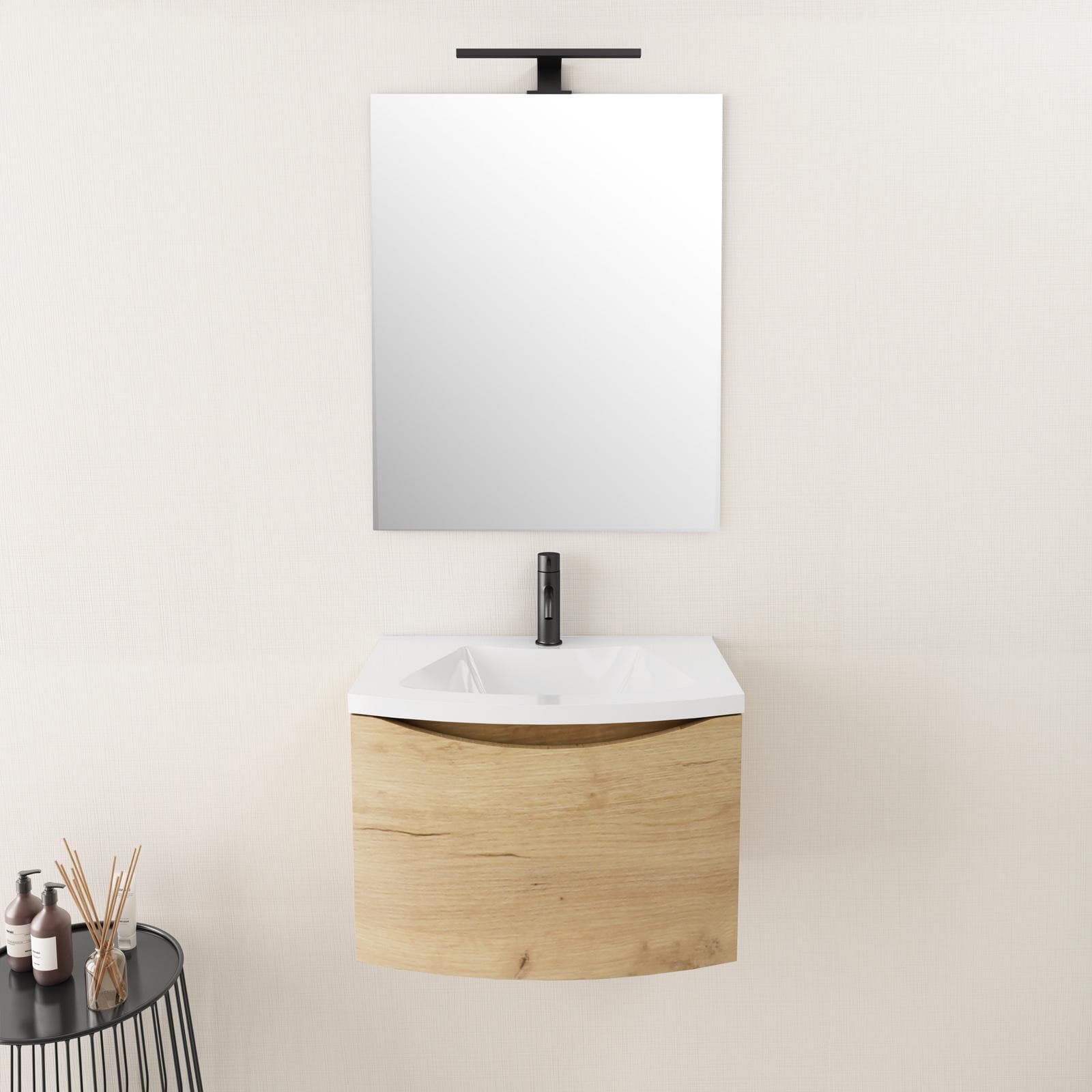 Mobile bagno sospeso 60 cm effetto rovere con lavabo - Jasmine