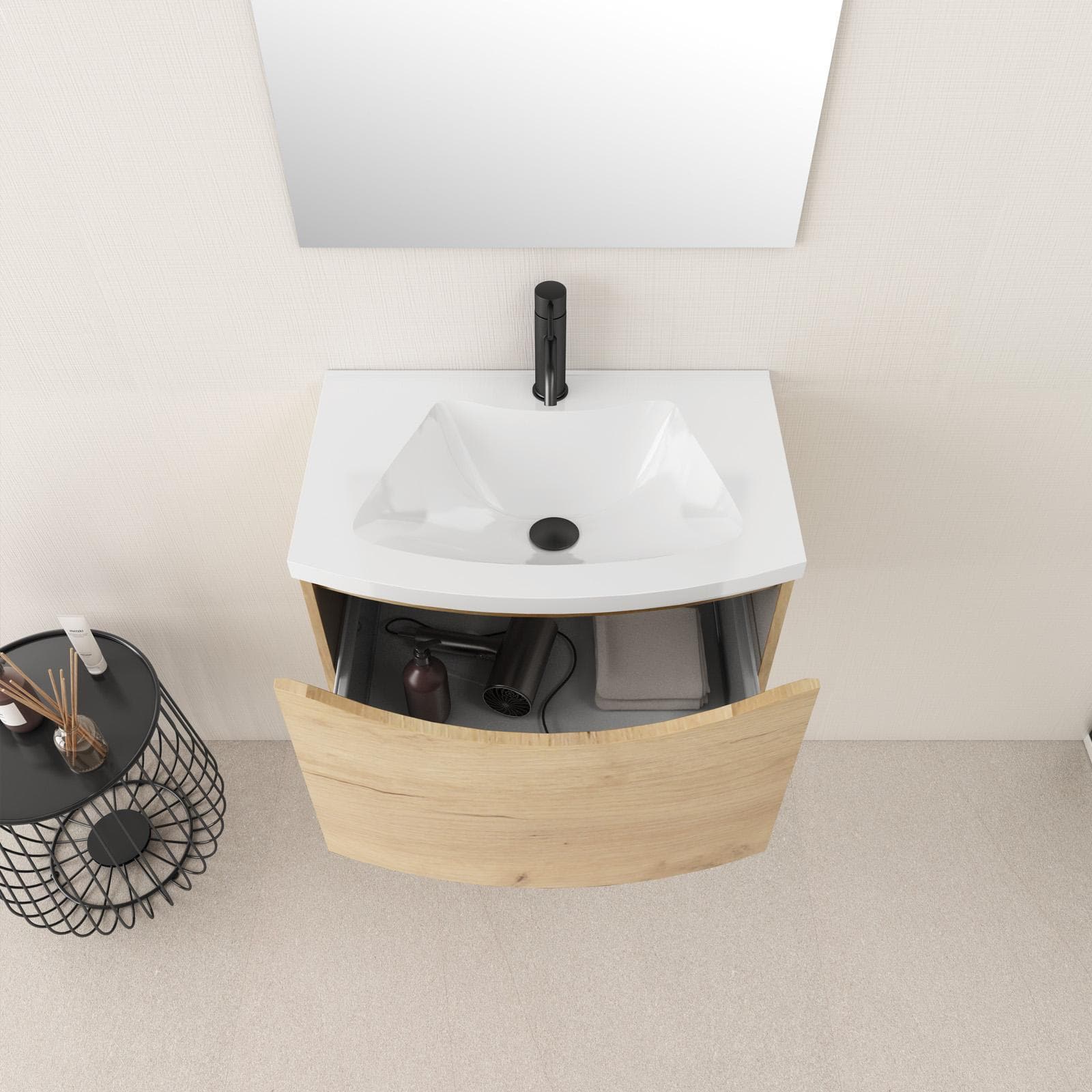 Mobile bagno sospeso 60 cm effetto rovere con lavabo - Jasmine