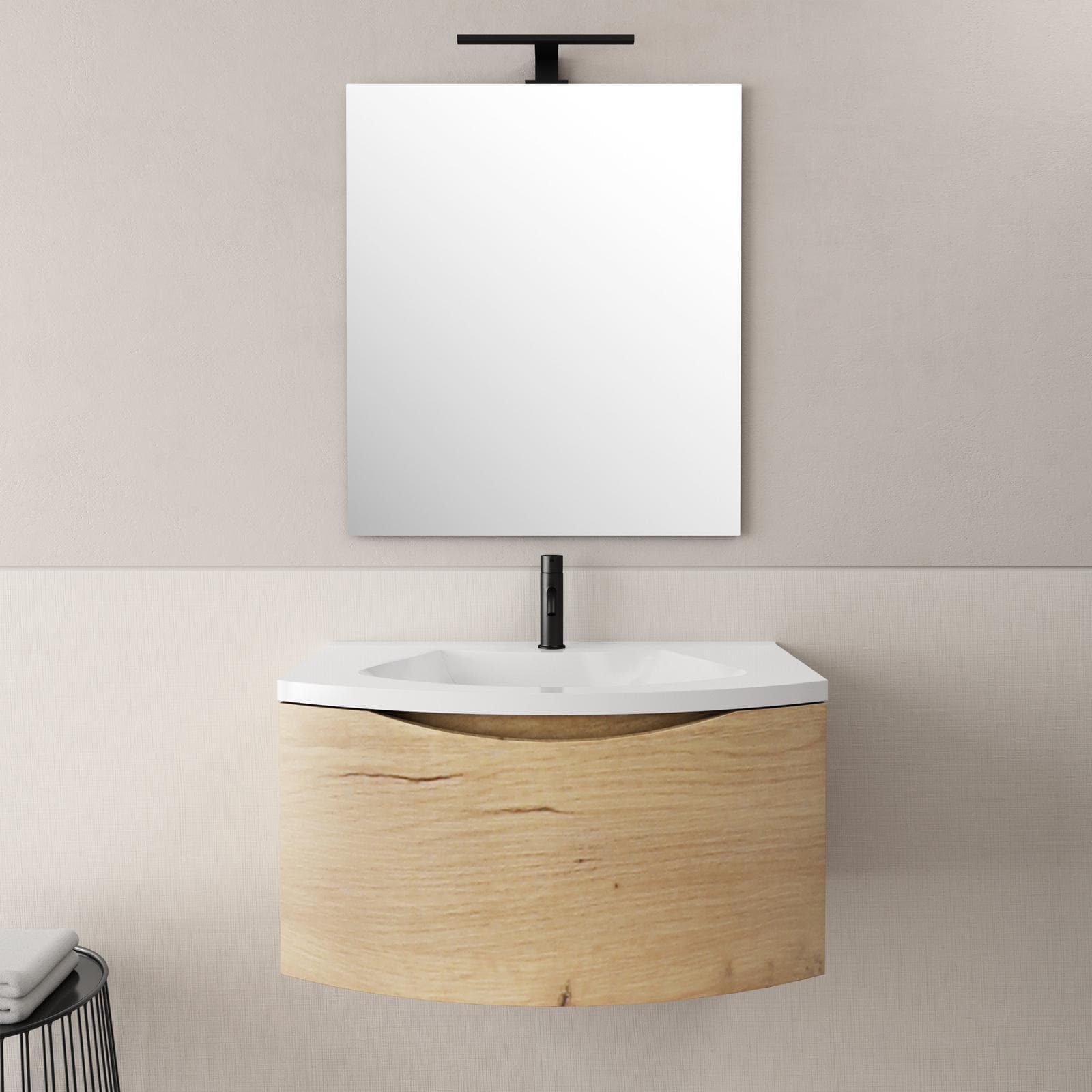Mobile bagno sospeso 80 cm effetto legno di rovere con lavabo - Jasmine