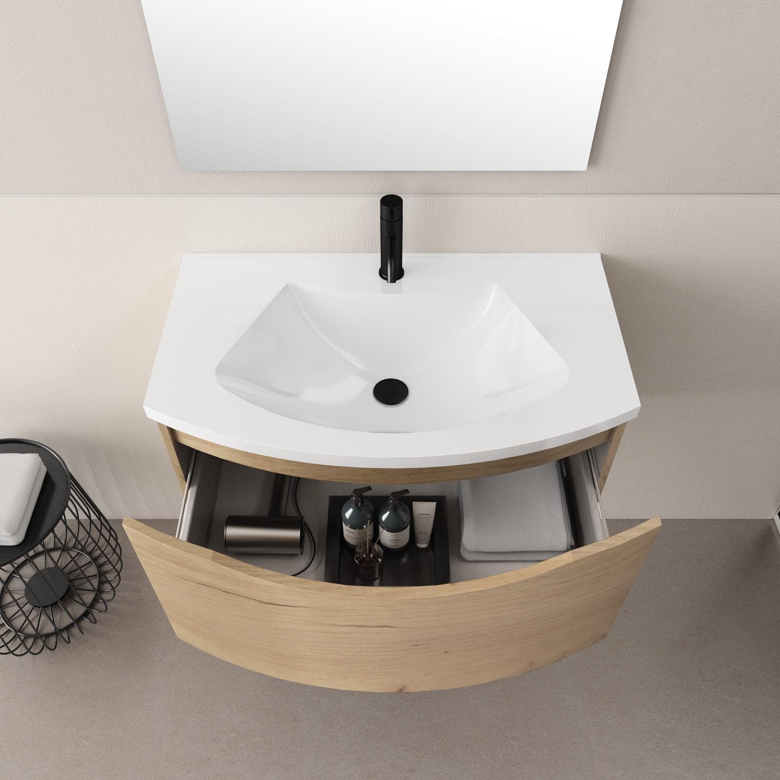 Mobile bagno sospeso 80 cm effetto legno di rovere con lavabo - Jasmine