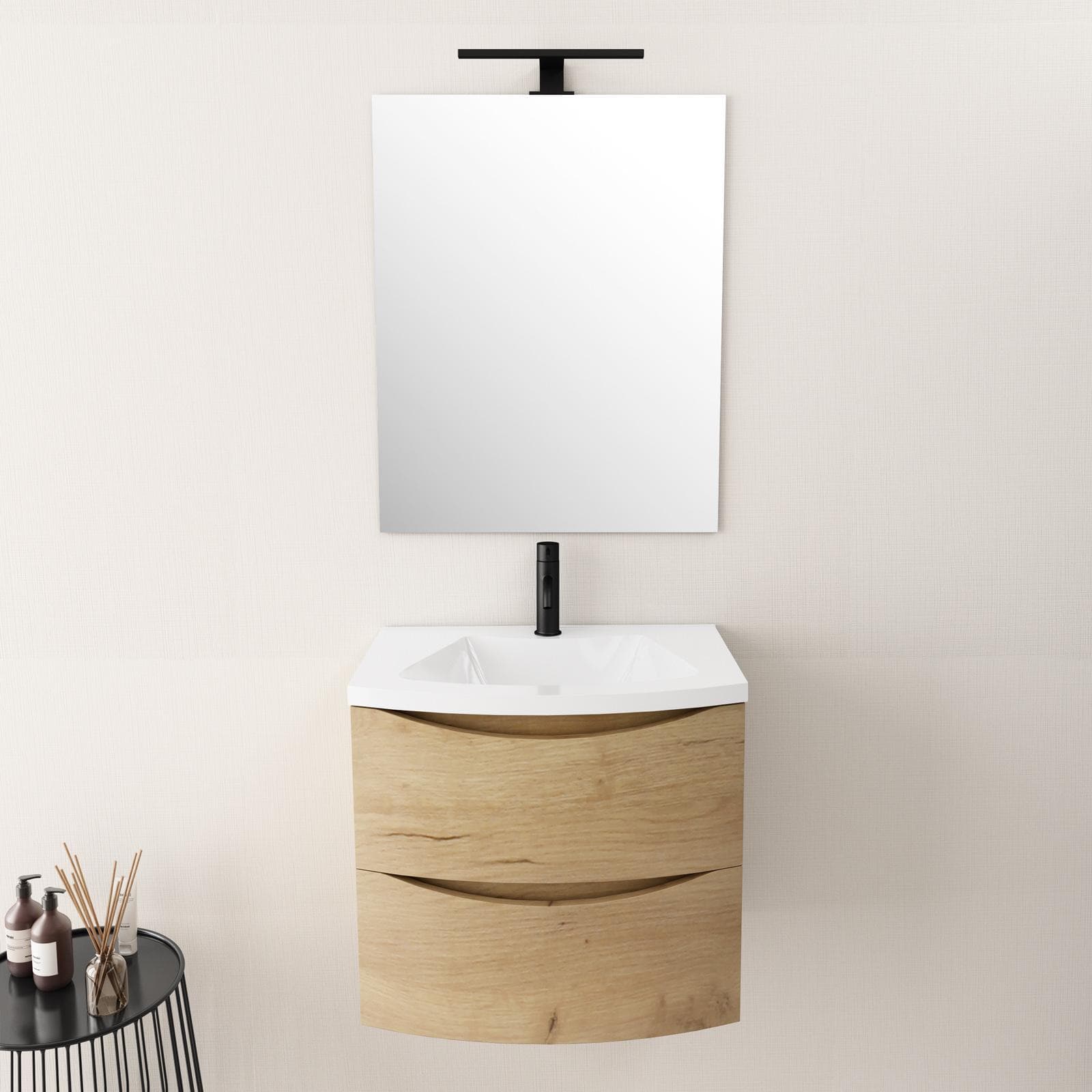 Mobile bagno sospeso 60 cm rovere europeo con lavabo e cassettoni - Jasmine