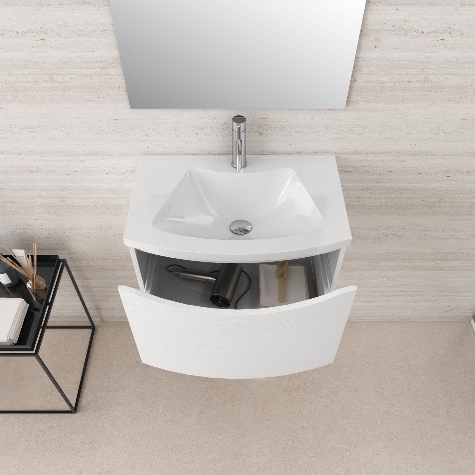 Mobile bagno sospeso 60 cm effetto legno sbiancato con lavabo - Jasmine