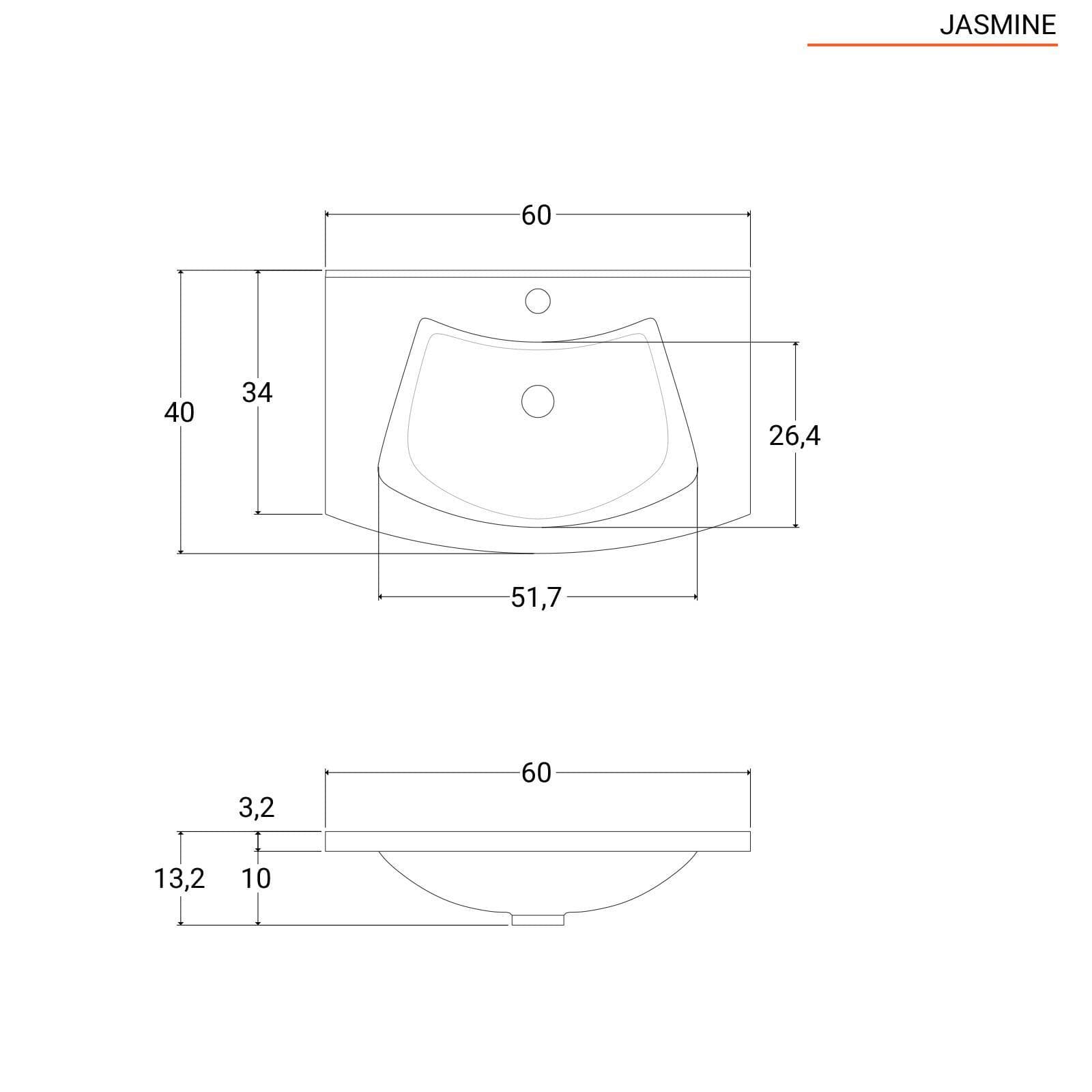 Mobile bagno sospeso 60 cm effetto legno sbiancato con lavabo - Jasmine
