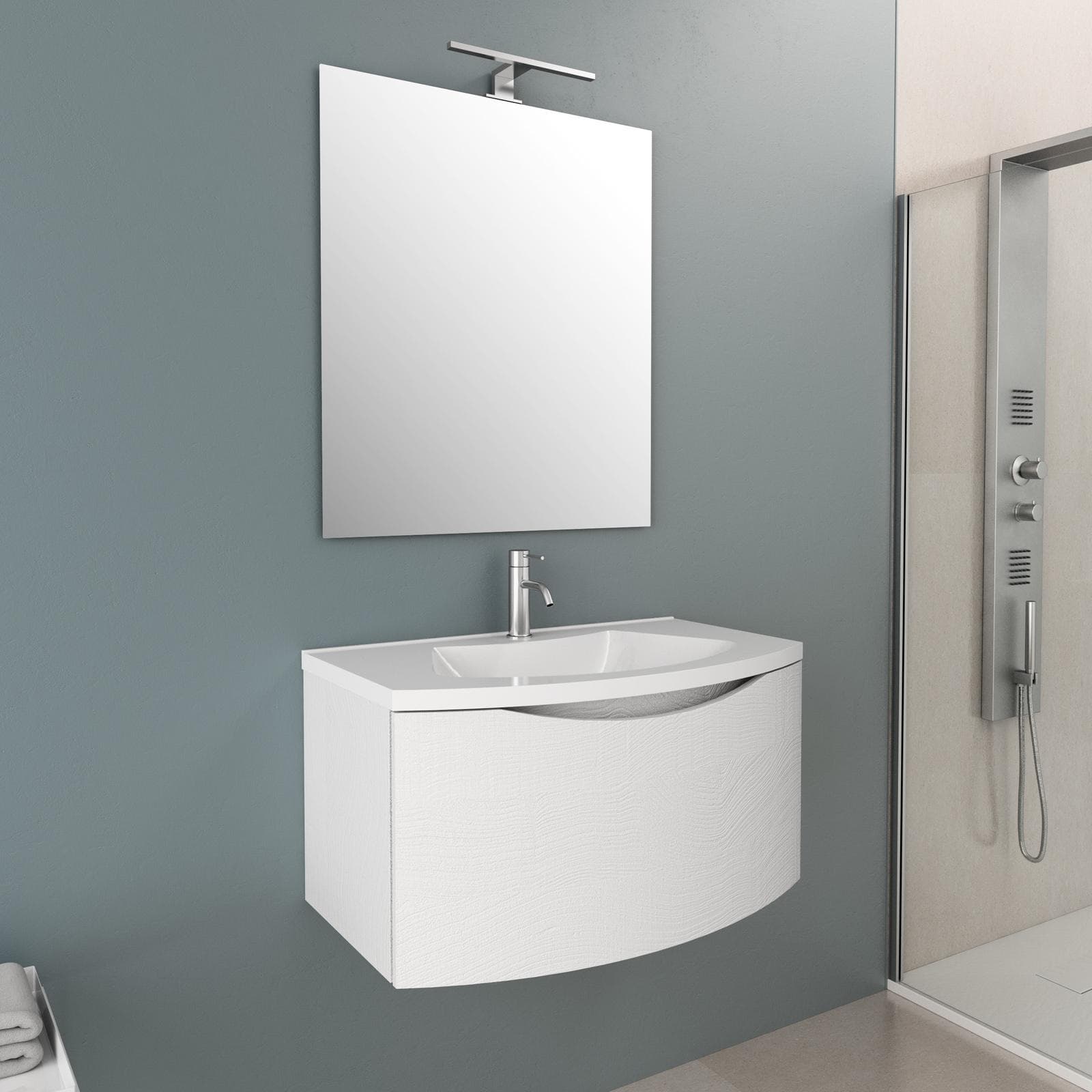 Mobile bagno sospeso 80 cm effetto legno sbiancato con cassetto - Jasmine