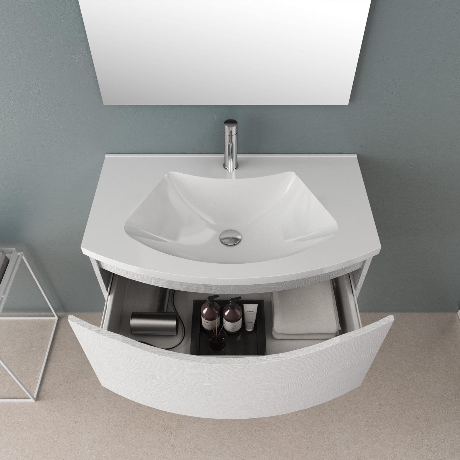 Mobile bagno sospeso 80 cm effetto legno sbiancato con cassetto - Jasmine