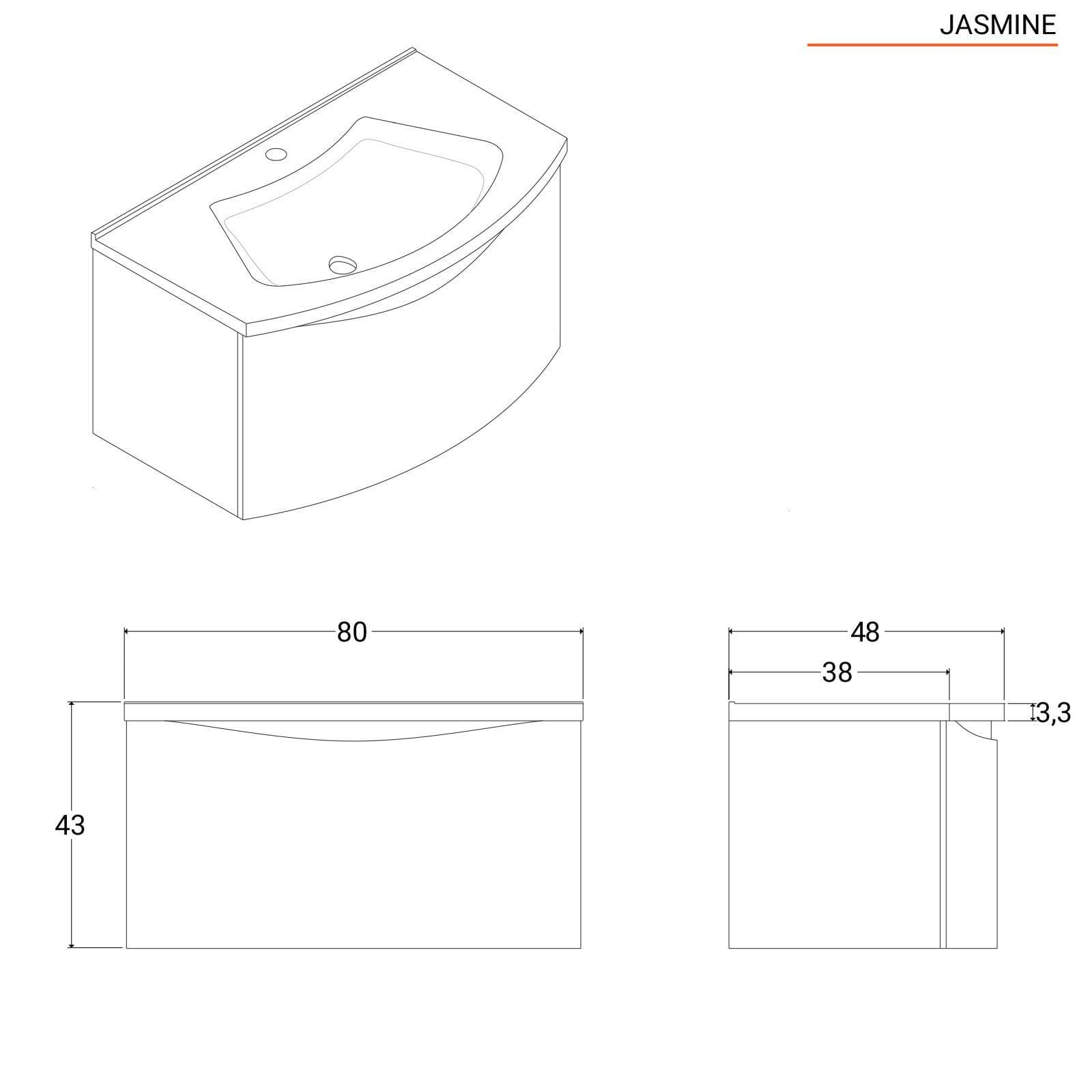 Mobile bagno sospeso 80 cm effetto legno sbiancato con cassetto - Jasmine