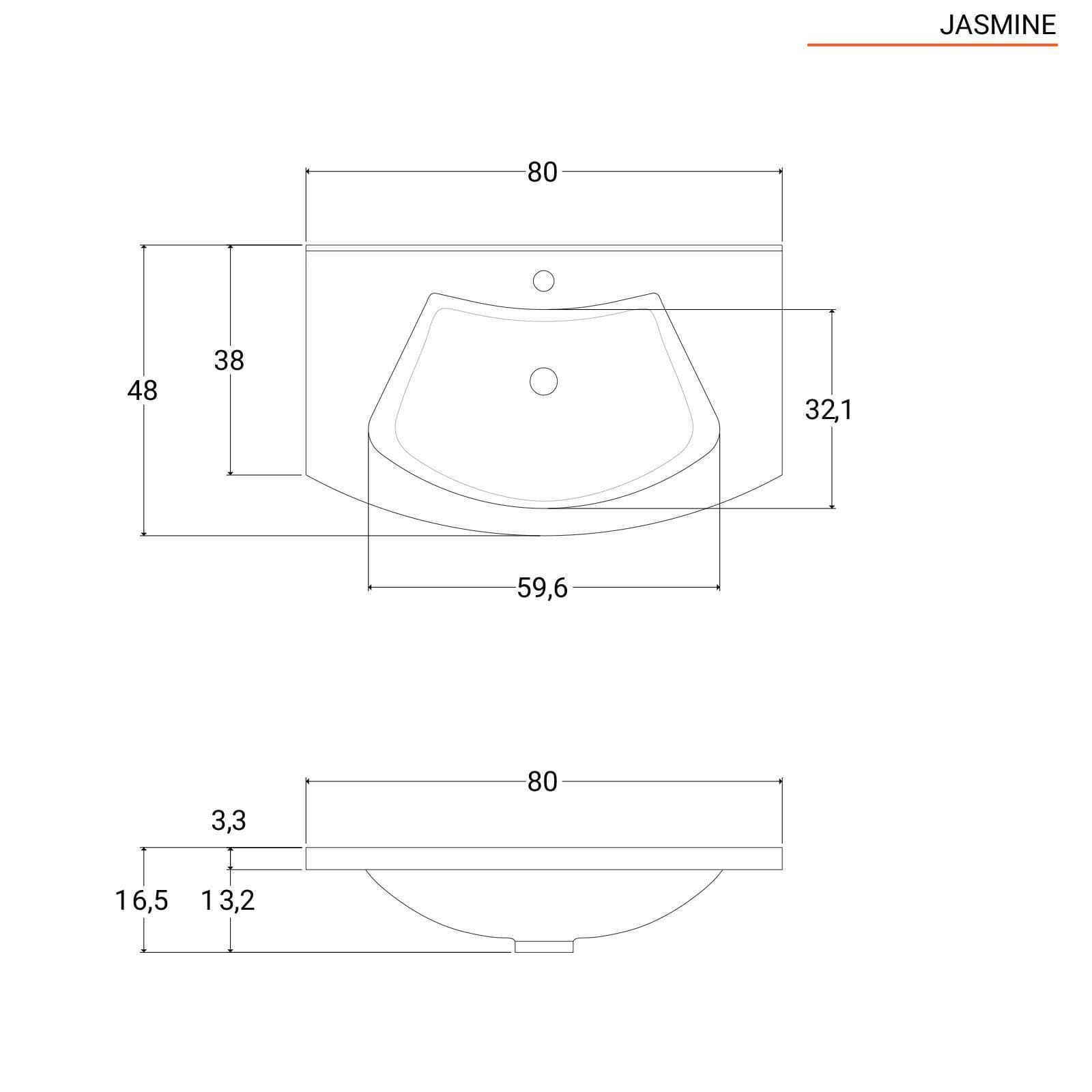 Mobile bagno sospeso 80 cm effetto legno sbiancato con cassetto - Jasmine