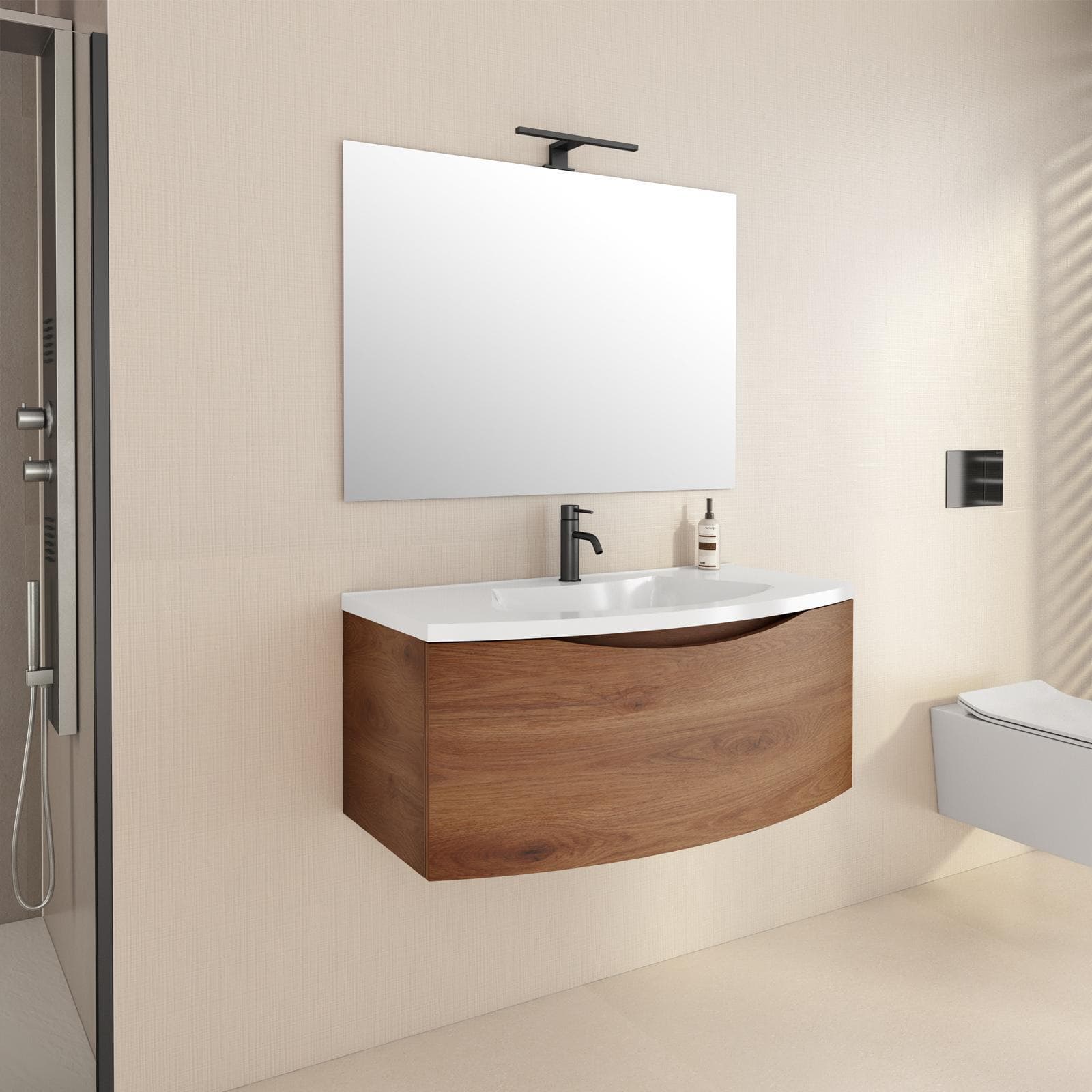 Mobile bagno sospeso 100 cm effetto legno di noce con lavabo - Jasmine