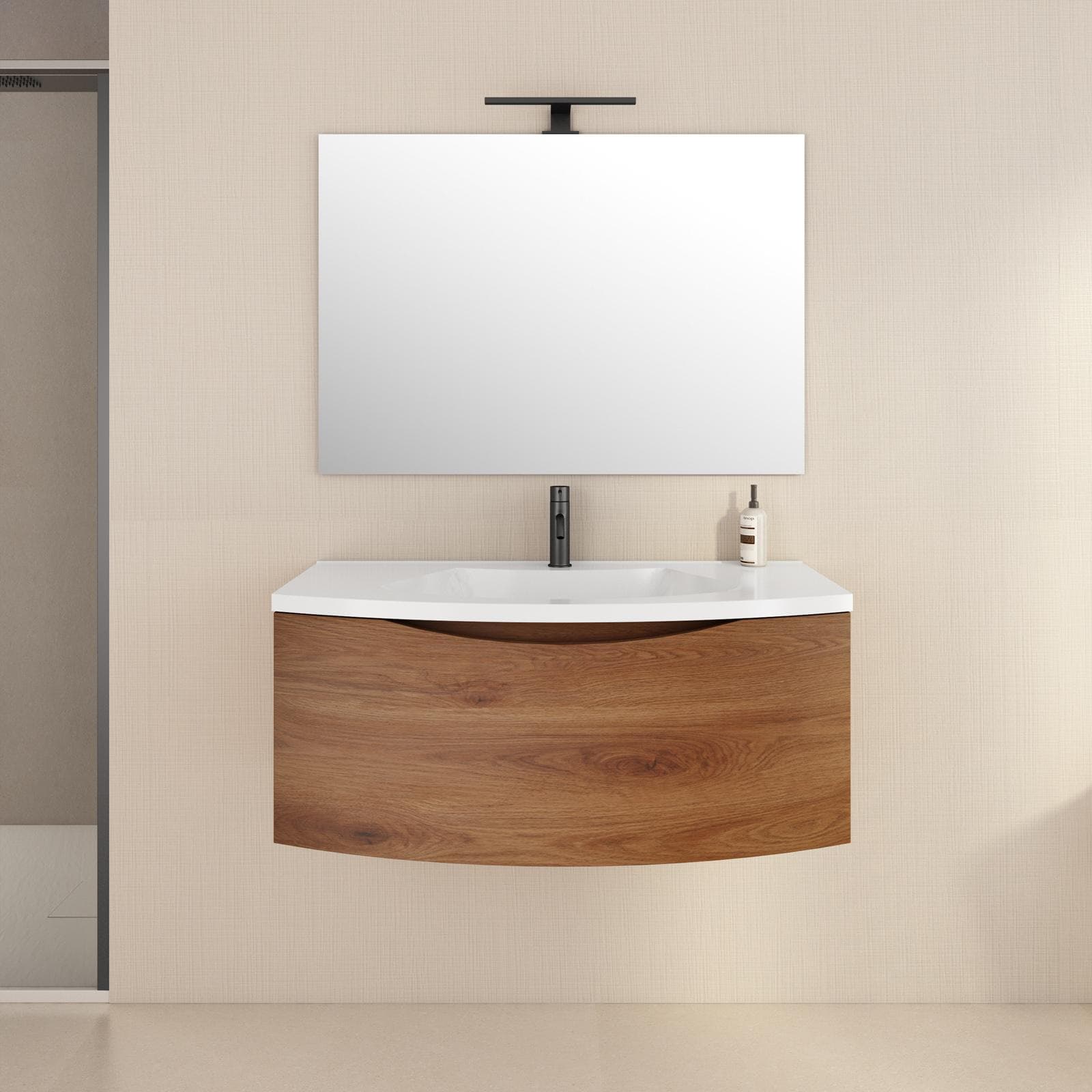 Mobile bagno sospeso 100 cm effetto legno di noce con lavabo - Jasmine