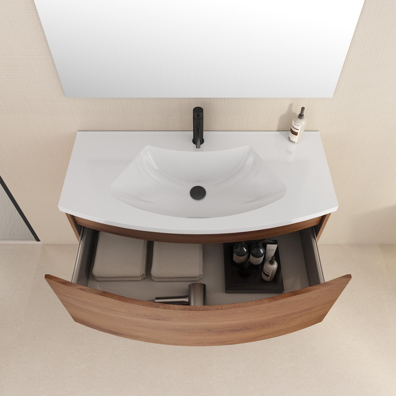 Mobile bagno sospeso 100 cm effetto legno di noce con lavabo - Jasmine