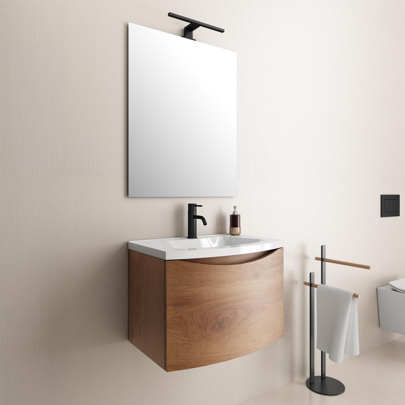 Mobile bagno sospeso 60 cm con effetto legno di noce con cassetto - Jasmine