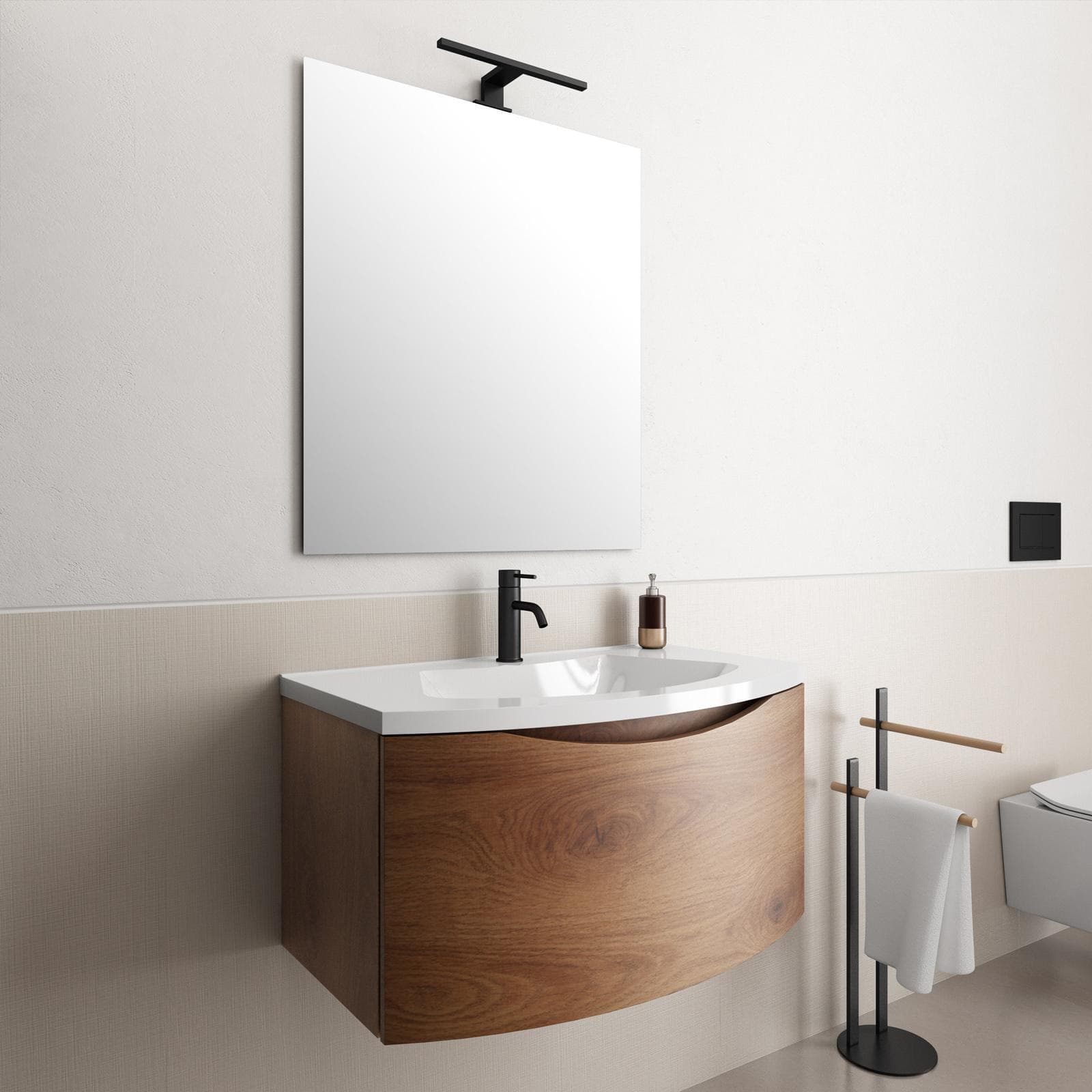 Mobile bagno sospeso 80 cm effetto legno di noce con lavabo - Jasmine