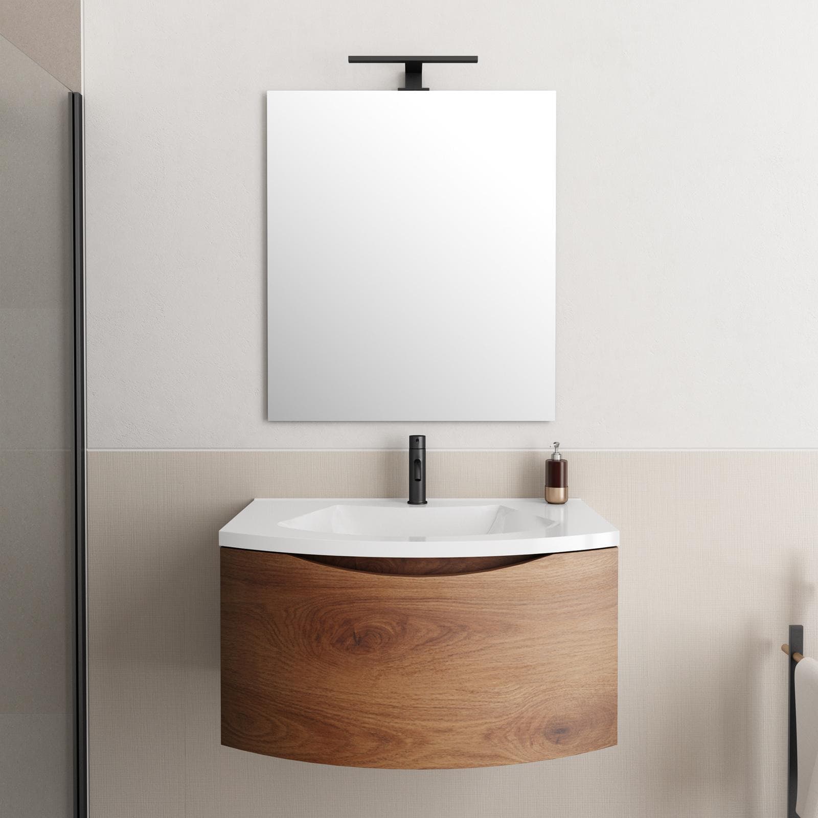 Mobile bagno sospeso 80 cm effetto legno di noce con lavabo - Jasmine
