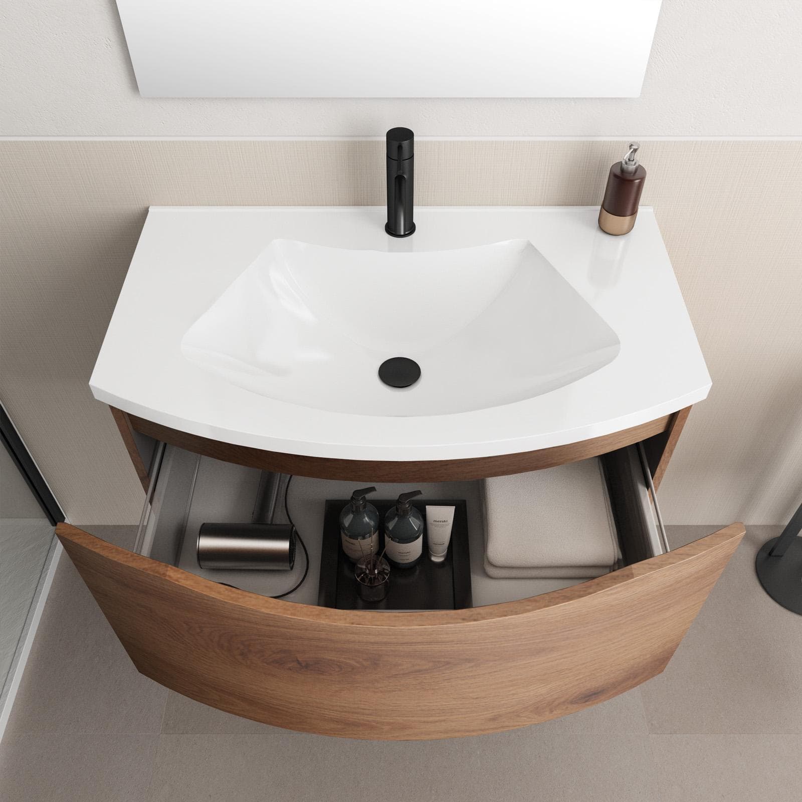 Mobile bagno sospeso 80 cm effetto legno di noce con lavabo - Jasmine