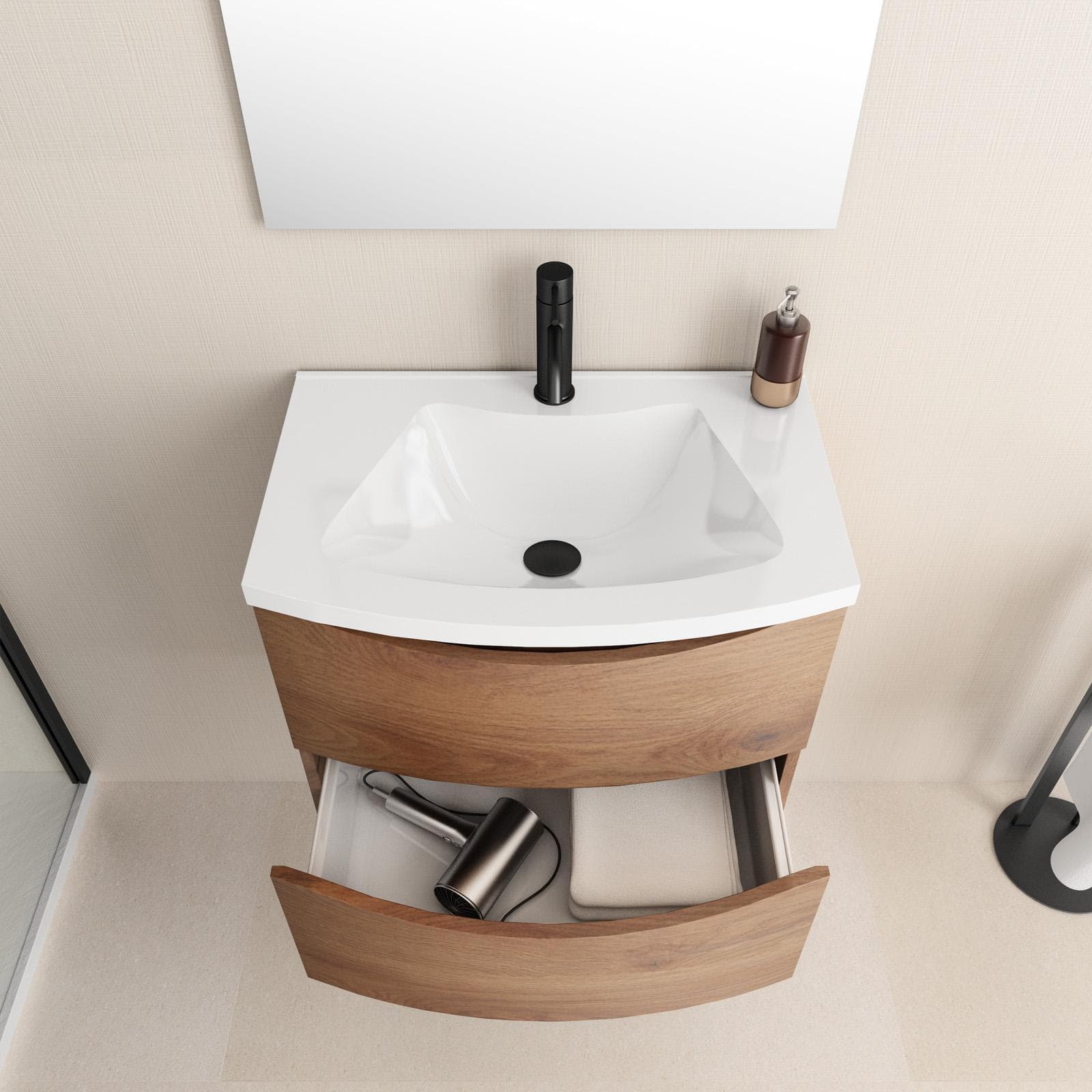Mobile bagno sospeso 60 cm noce nativo con lavabo e cassettoni - Jasmine