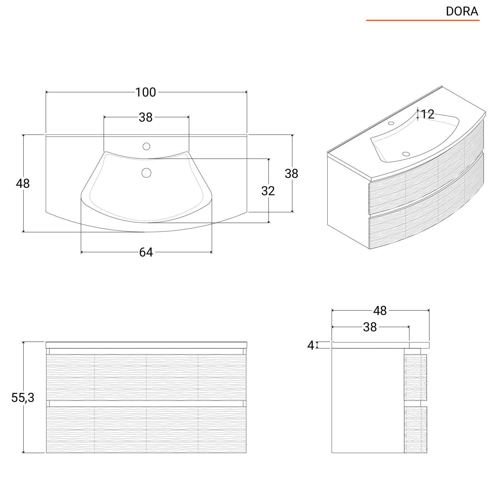 FP - DORA 2 CASSETTI CON LAVABO CM 100 ROVERE EUROPEO