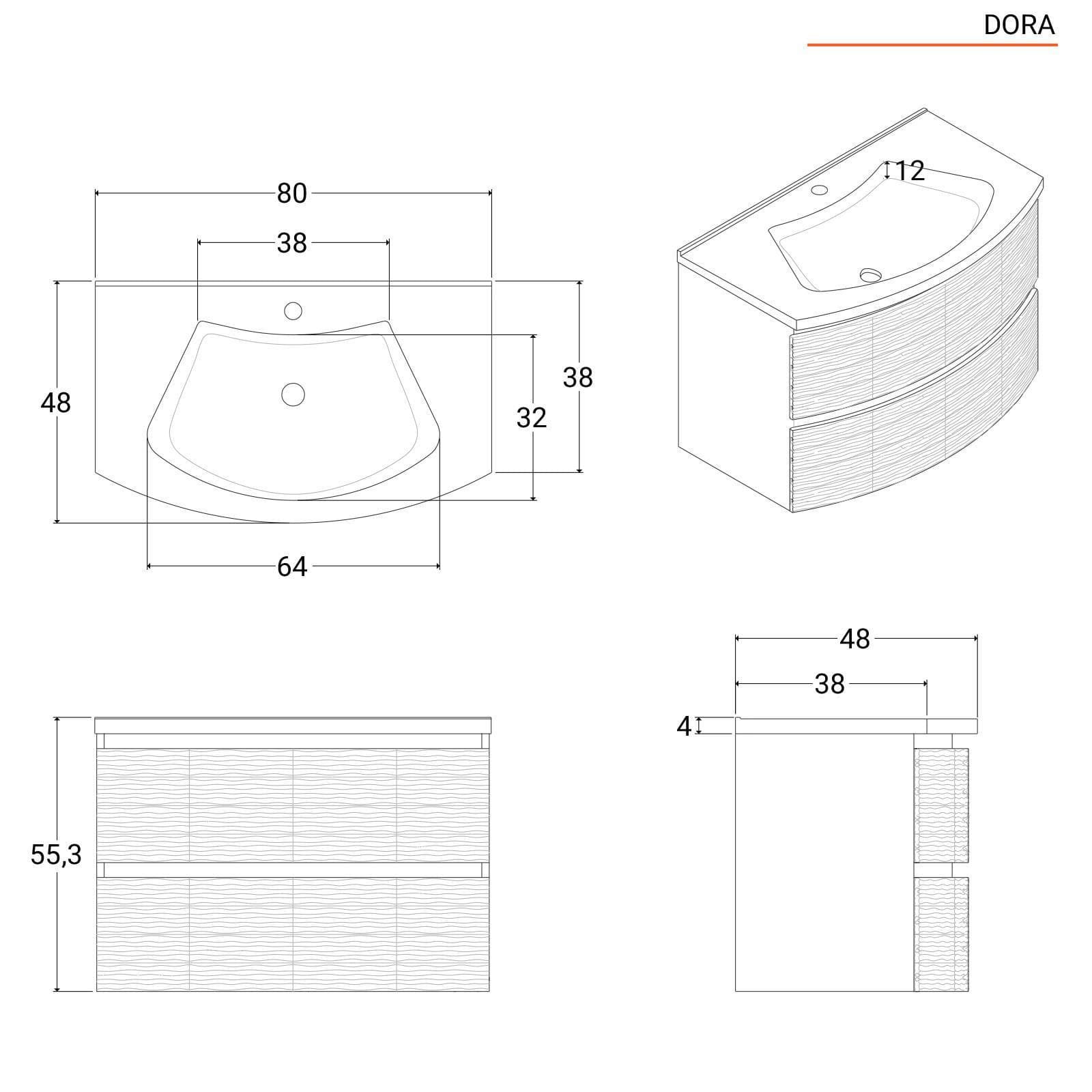FP - DORA 2 CASSETTI CON LAVABO CM 80 ROVERE EUROPEO