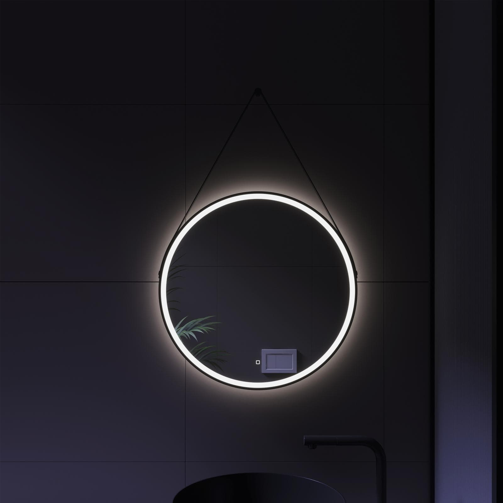 Specchio led 60 cm luce fredda con cornice nera accensione touch - Artur