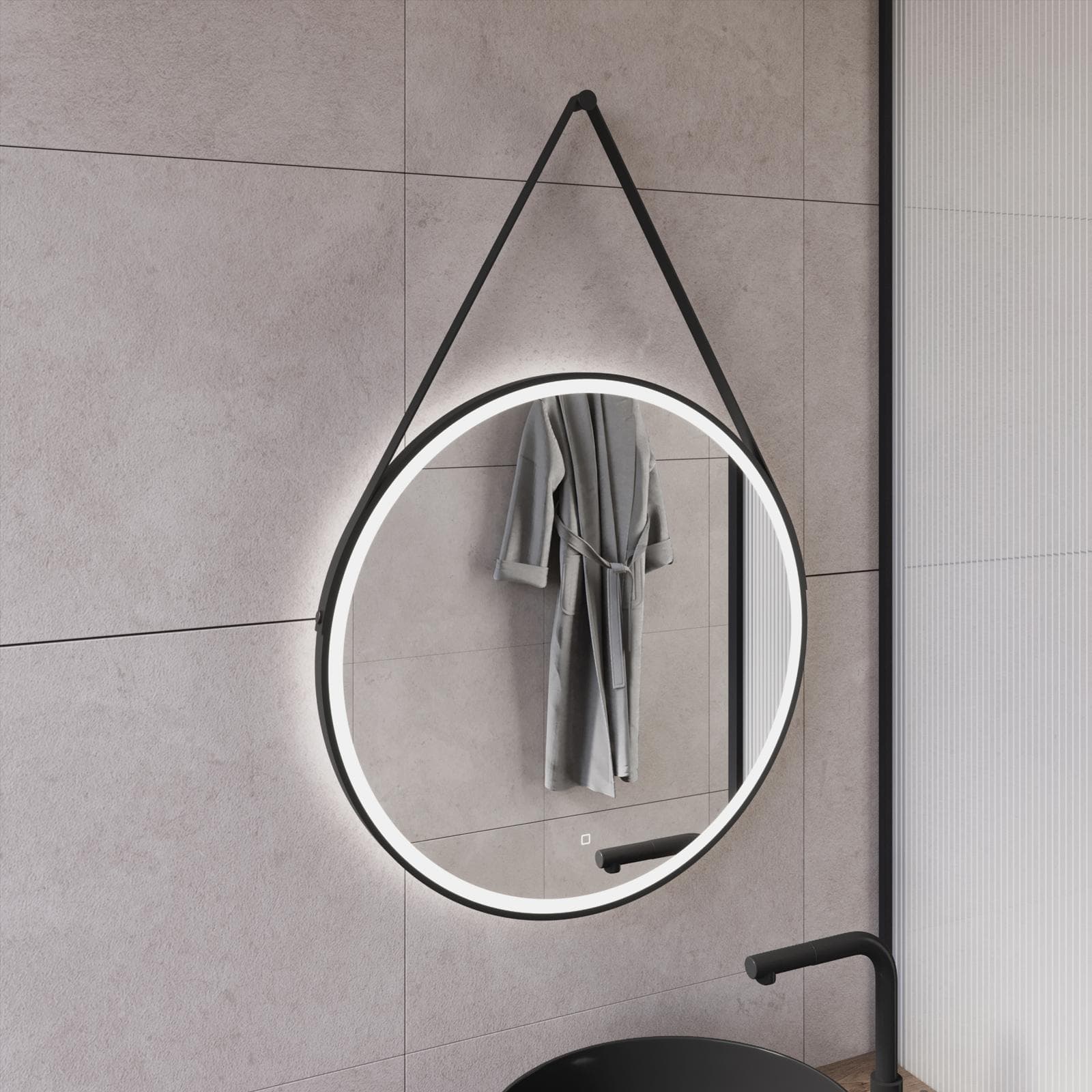 Specchio led 70 cm luce fredda con cornice nera e accensione touch - Artur