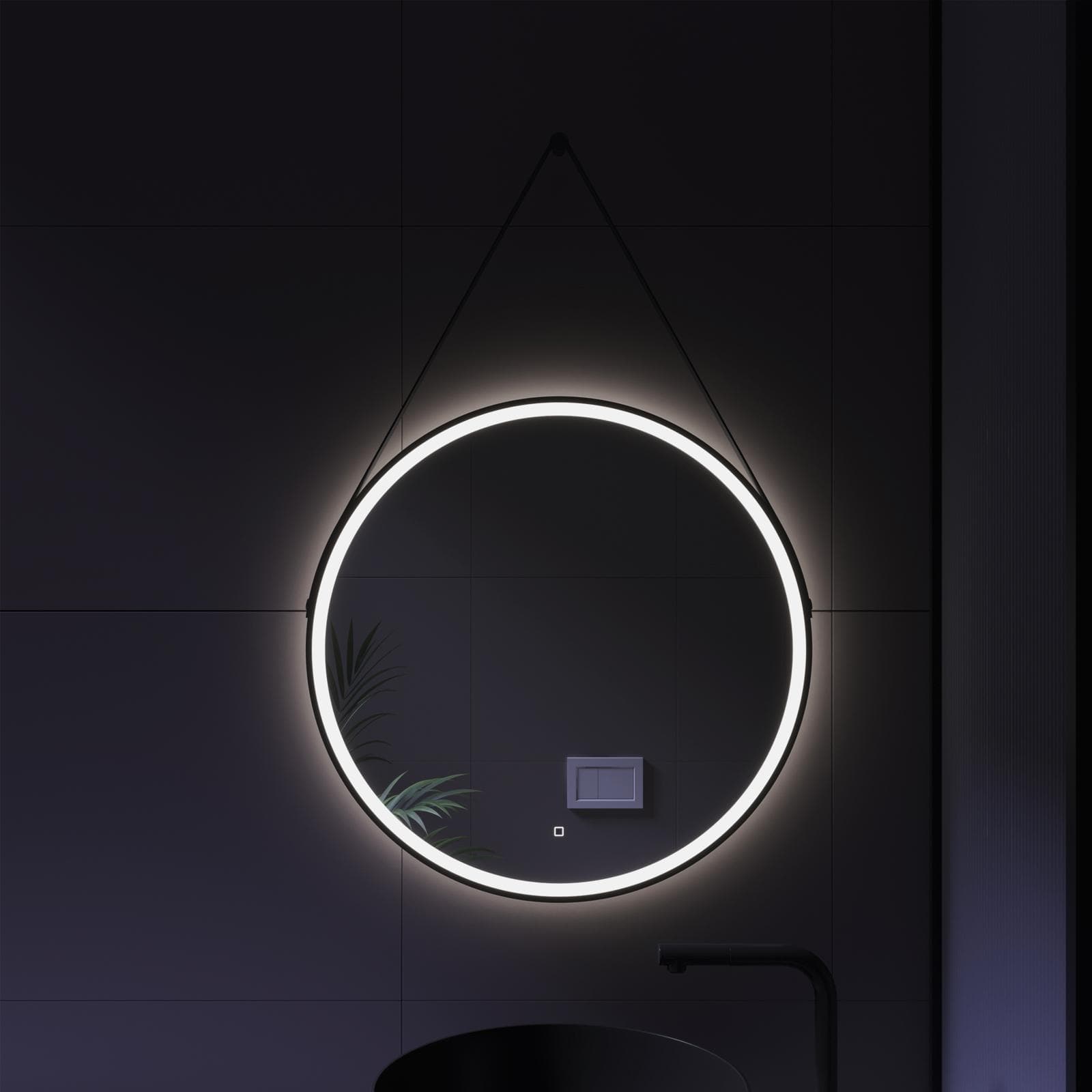 Specchio led 70 cm luce fredda con cornice nera e accensione touch - Artur