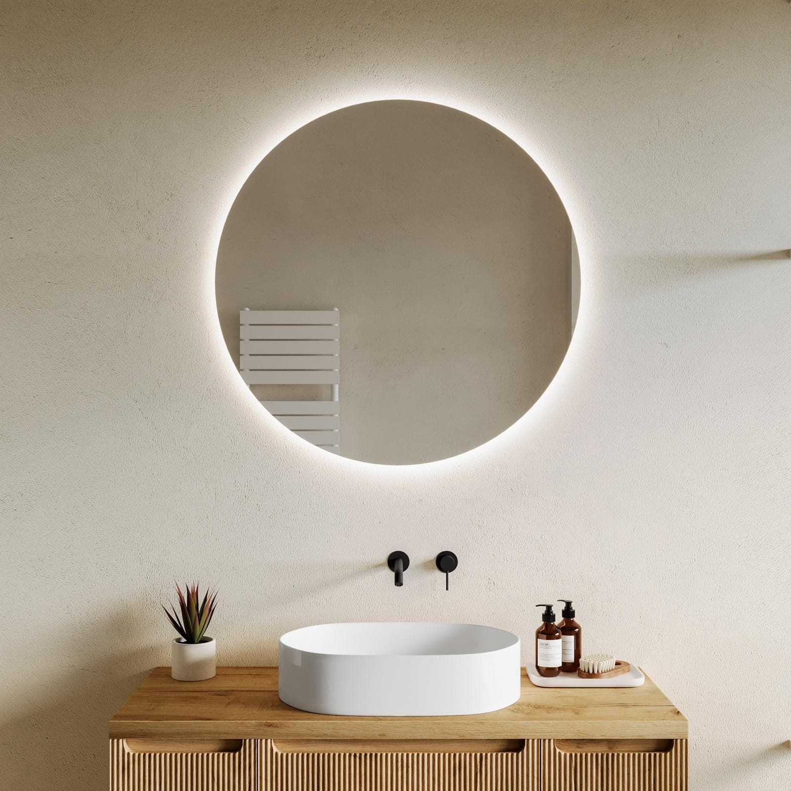 Specchio da bagno tondo Ø 90 cm luce fredda - Amede
