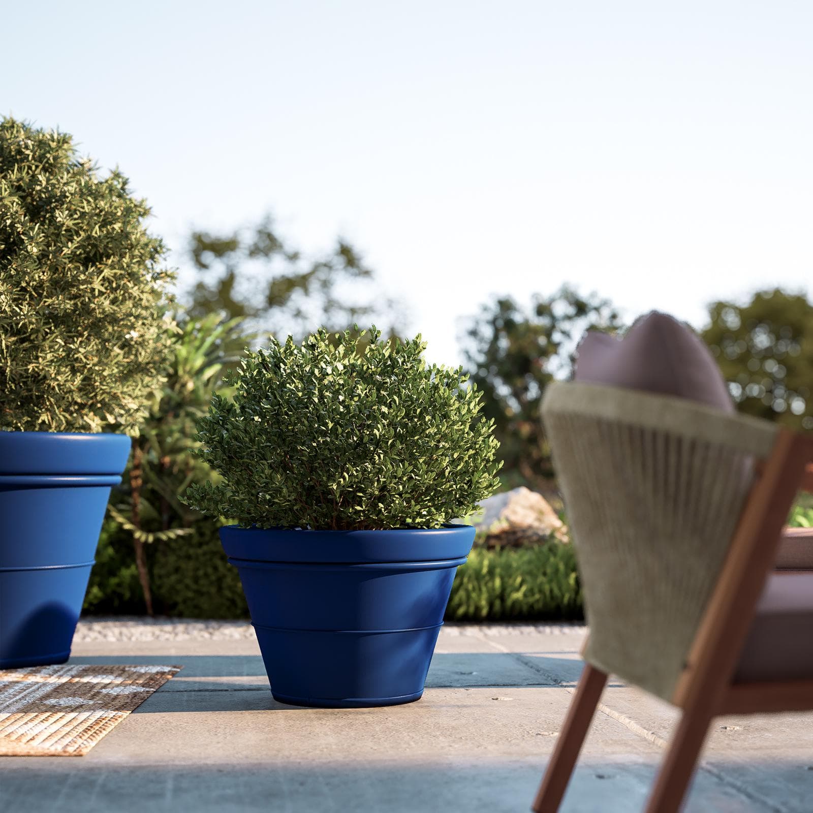 Vaso liscio rotondo 65 cm in polietilene blu - Bodeja