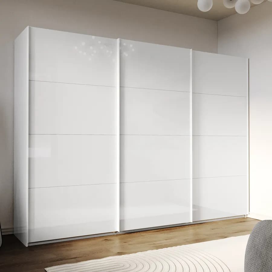 Armadio 300x223h cm con tre ante scorrevoli bianco lucido - Alen