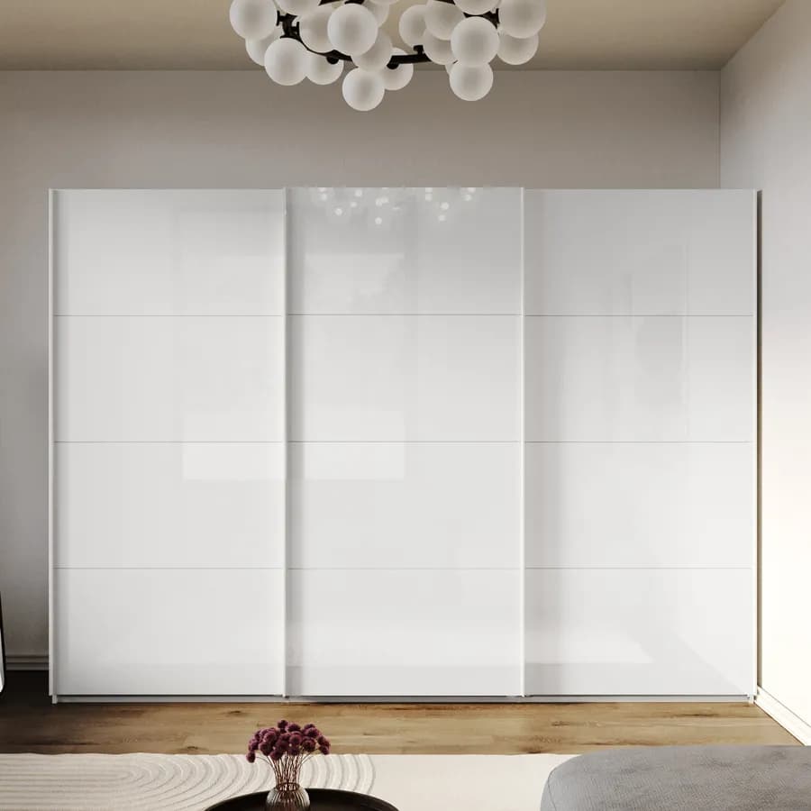 Armadio 300x223h cm con tre ante scorrevoli bianco lucido - Alen