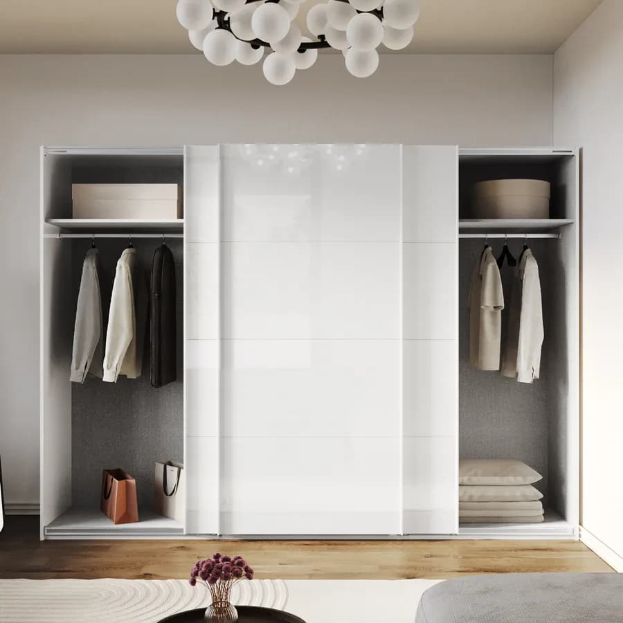 Armadio 300x223h cm con tre ante scorrevoli bianco lucido - Alen