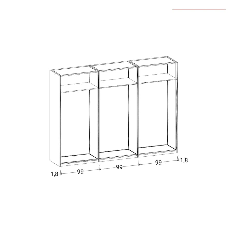 Armadio 300x223h cm con tre ante scorrevoli bianco lucido - Alen
