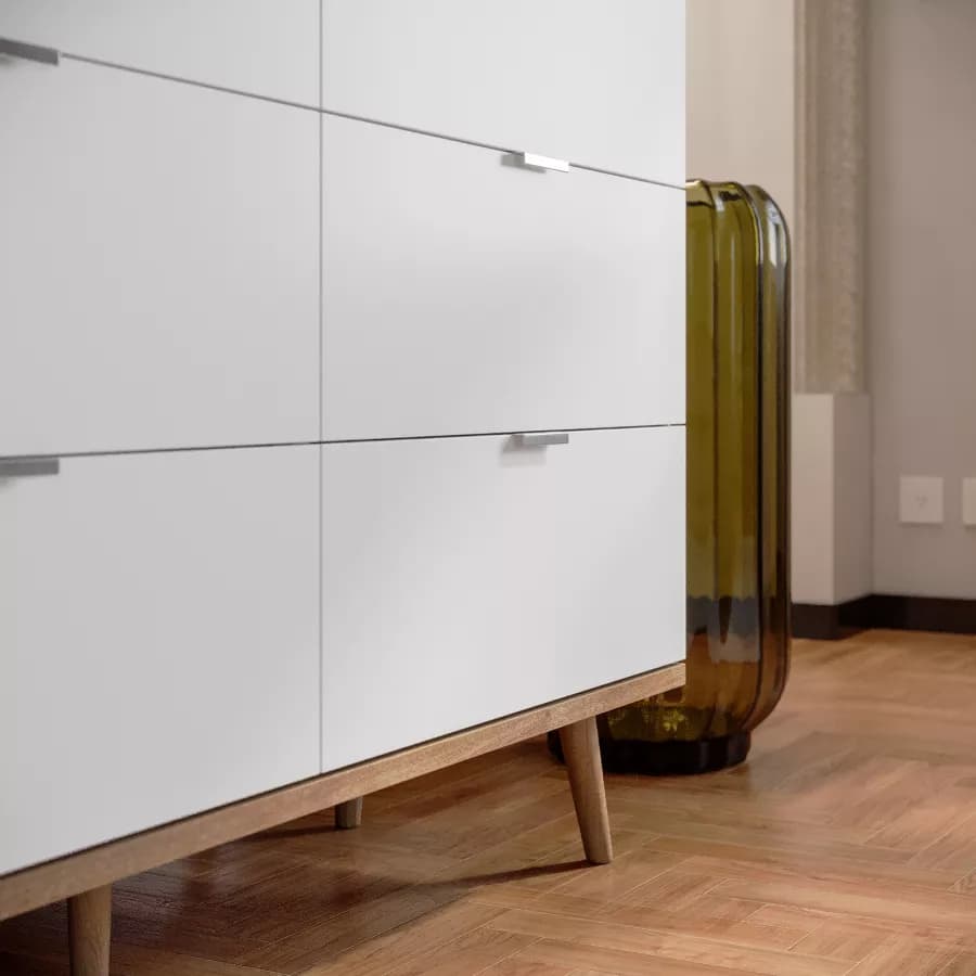 Cassettiera 120x87h cm in legno bianco e rovere sonoma con 6 cassetti - Holberg