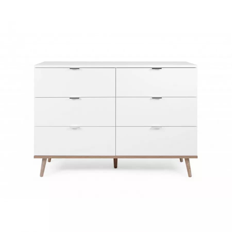 Cassettiera 120x87h cm in legno bianco e rovere sonoma con 6 cassetti - Holberg