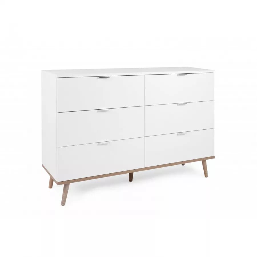 Cassettiera 120x87h cm in legno bianco e rovere sonoma con 6 cassetti - Holberg