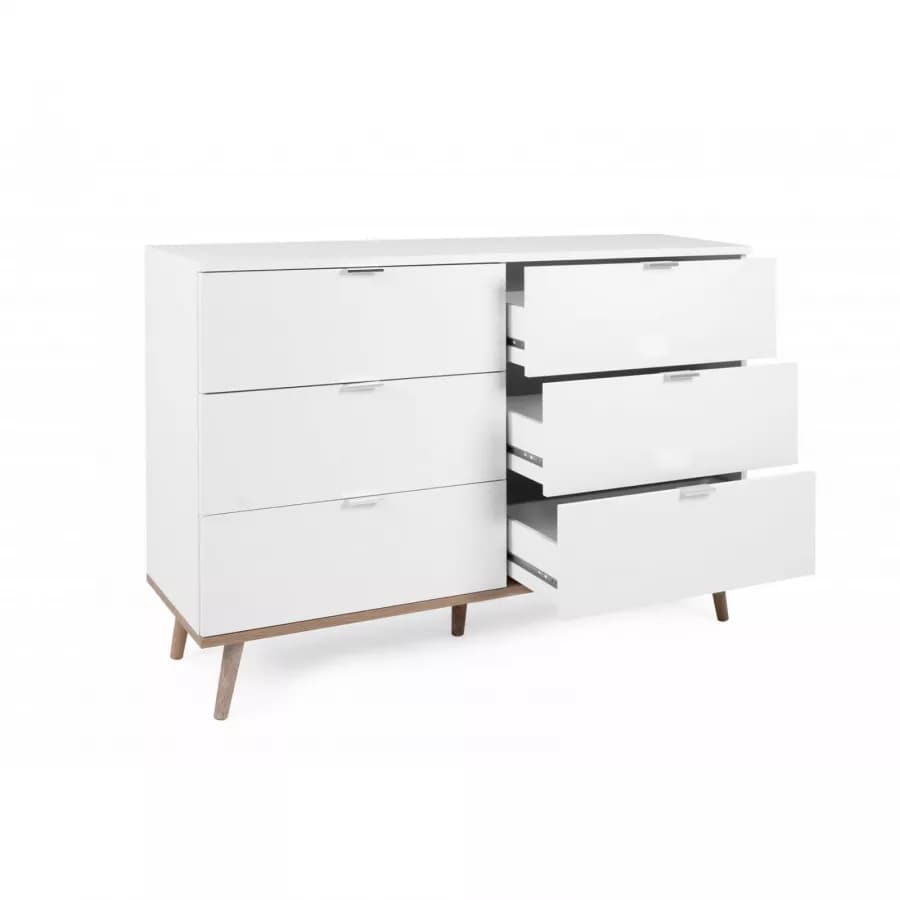 Cassettiera 120x87h cm in legno bianco e rovere sonoma con 6 cassetti - Holberg