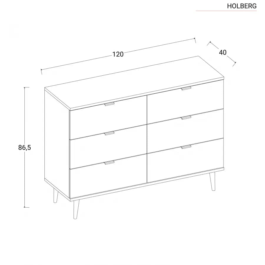 Cassettiera 120x87h cm in legno bianco e rovere sonoma con 6 cassetti - Holberg