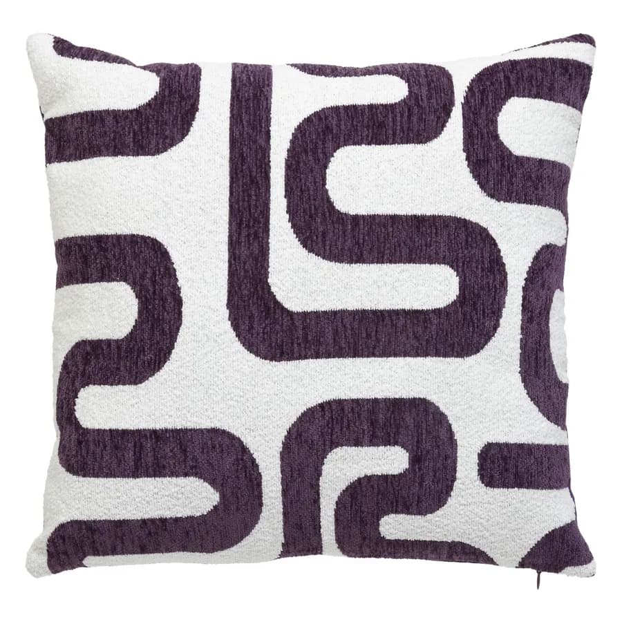 Cuscino 40x40 cm in ciniglia bianco con motivo viola - Rachel