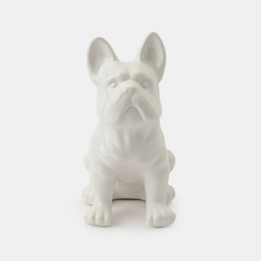 Figura decorativa a forma di bulldog in gres porcellanato bianco lucido