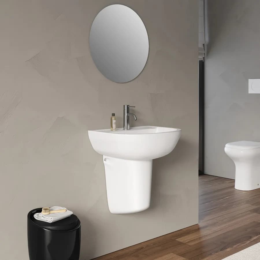 Lavabo arredo bagno con semicolonna 54,5 cm ceramica bianca - Miraj