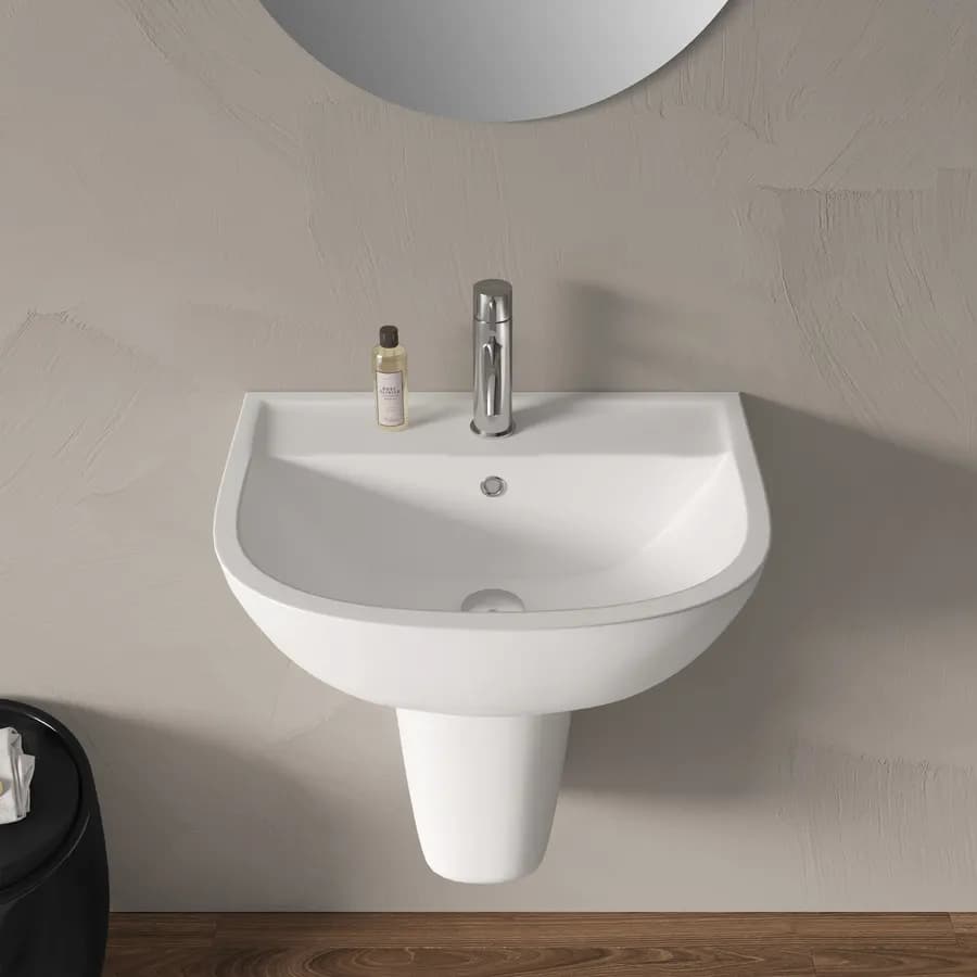 Lavabo arredo bagno con semicolonna 54,5 cm ceramica bianca - Miraj