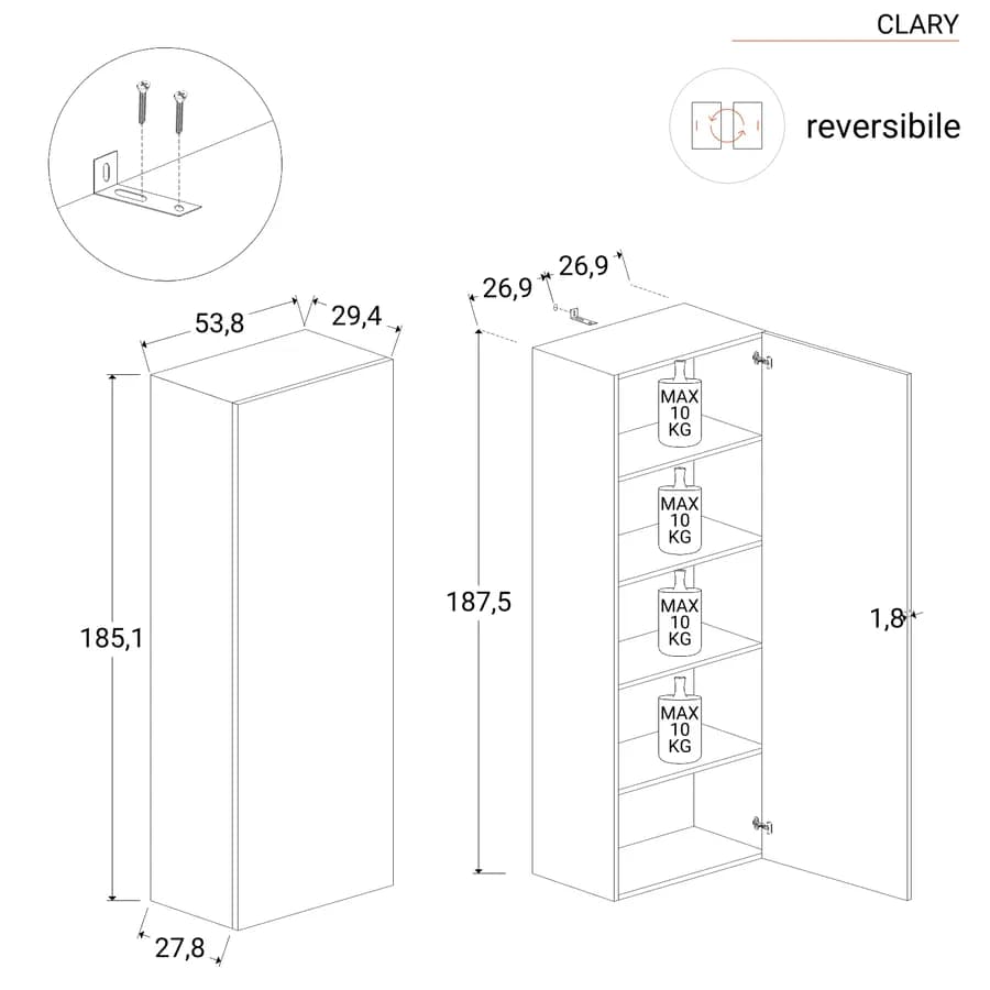 Libreria 217x185h cm 5 elementi mercure con vani a giorno e 3 ante - Clary