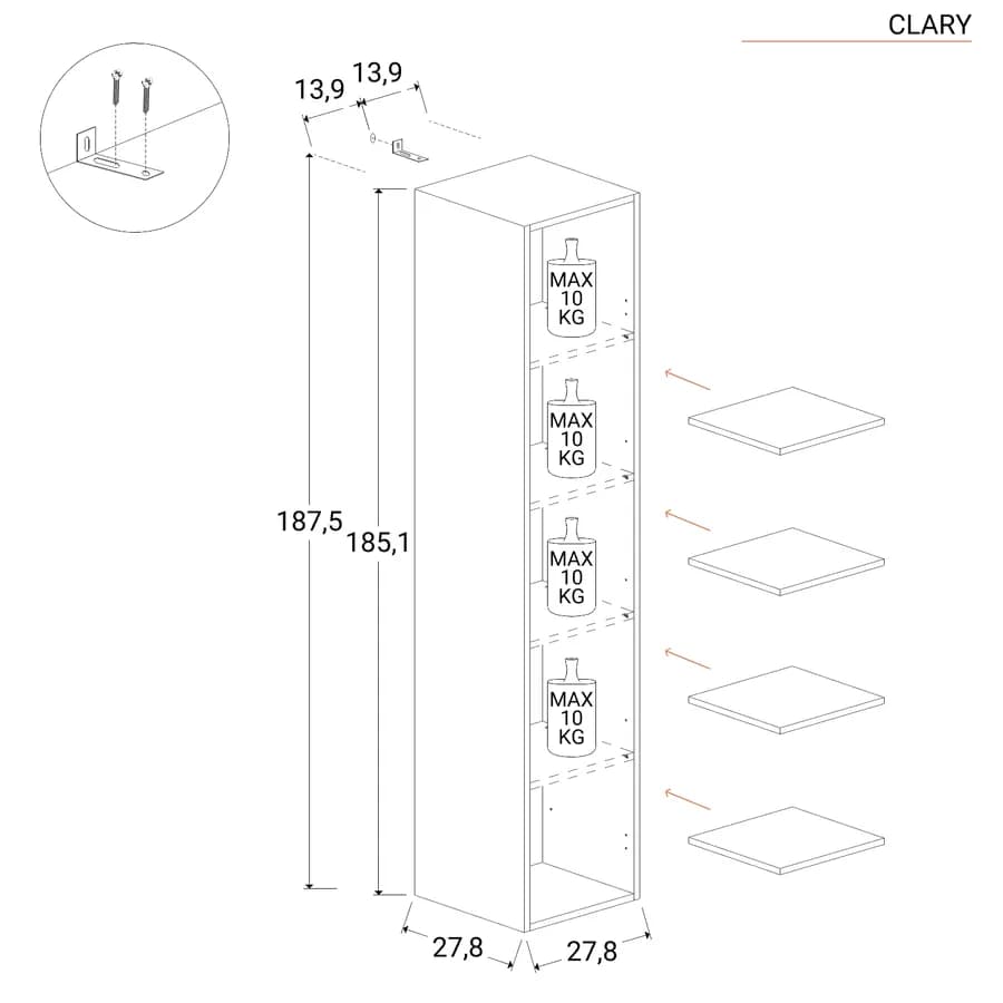 Libreria 217x185h cm 5 elementi mercure con vani a giorno e 3 ante - Clary