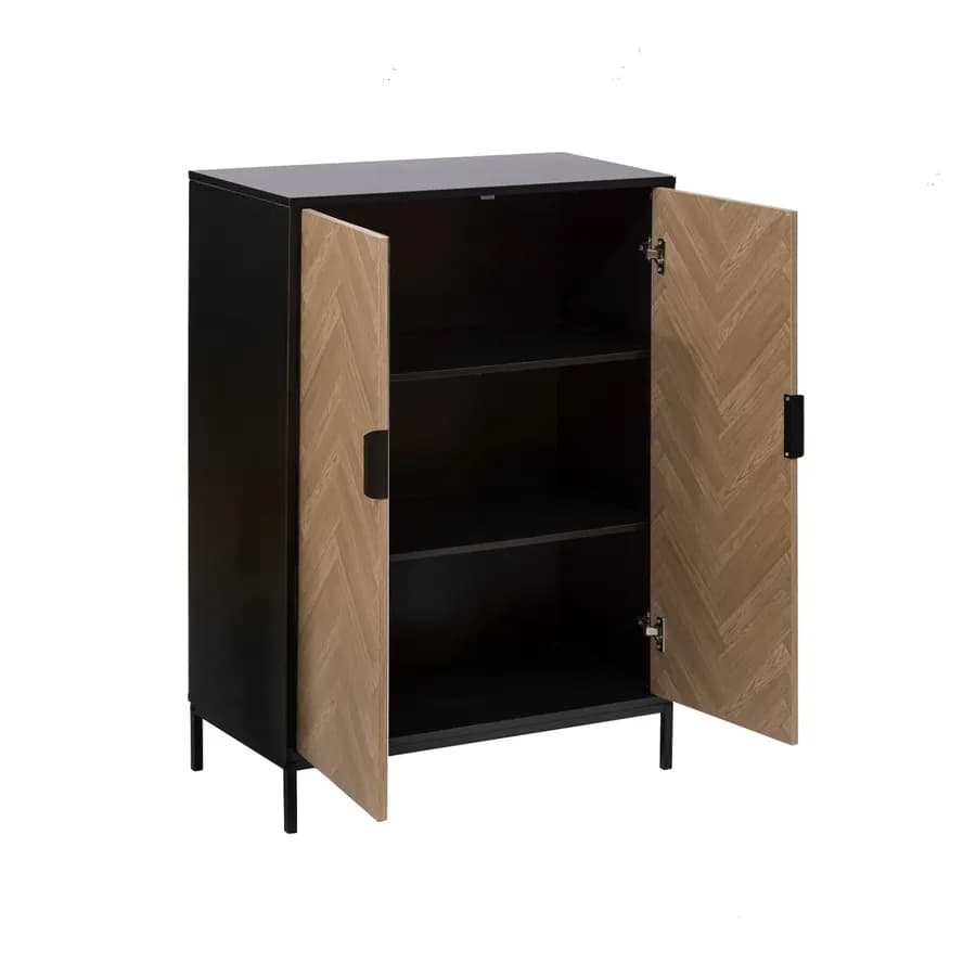 Mobile contenitore in acciaio nero con 2 ante in legno effetto parquet - Blacky