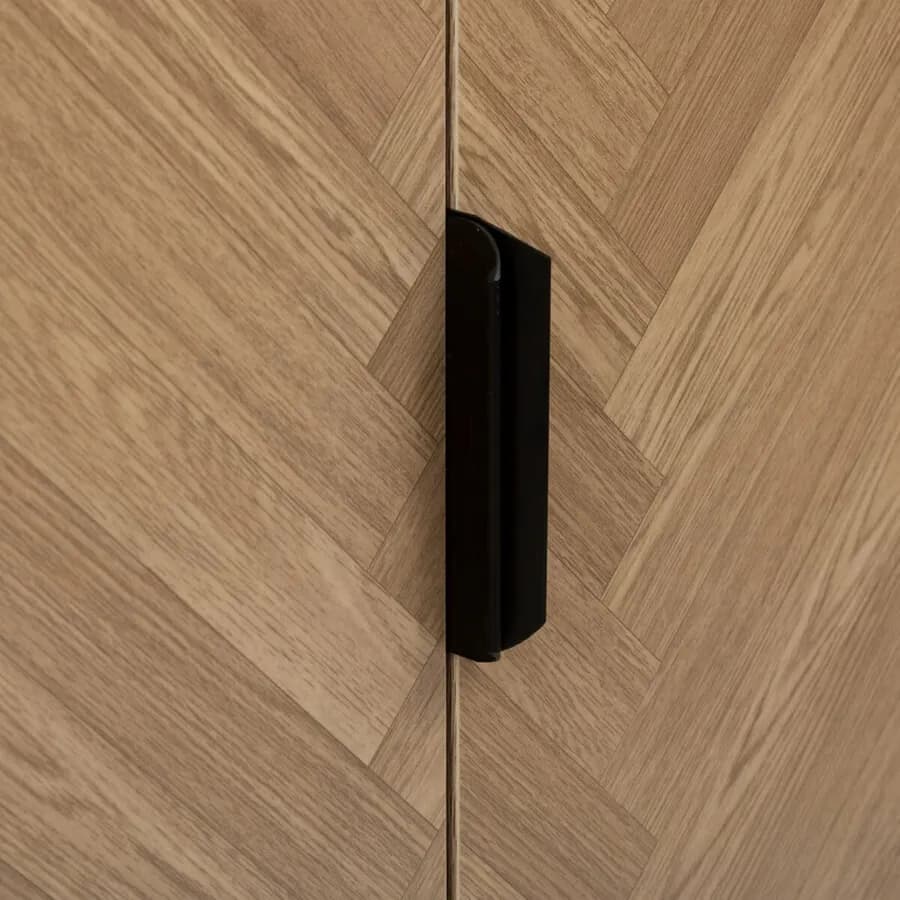 Mobile contenitore in acciaio nero con 2 ante in legno effetto parquet - Blacky