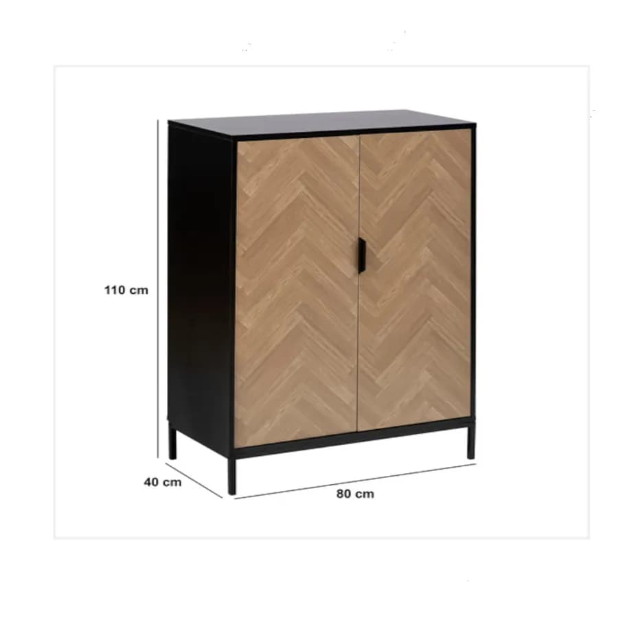 Mobile contenitore in acciaio nero con 2 ante in legno effetto parquet - Blacky