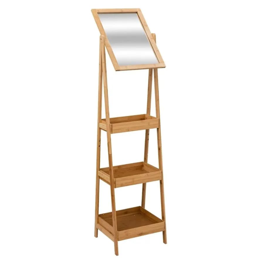Scaffale 168 h cm in legno di bambù con 3 ripiani e specchio