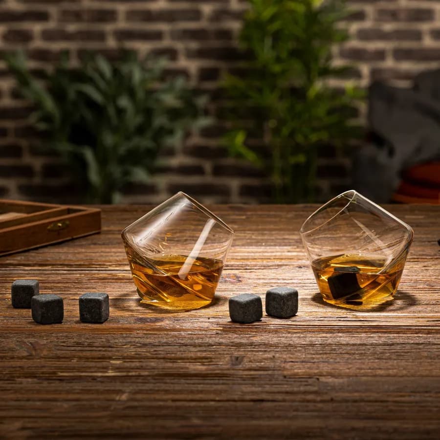 Set 2 calici da whisky in vetro con pietre refrigeranti