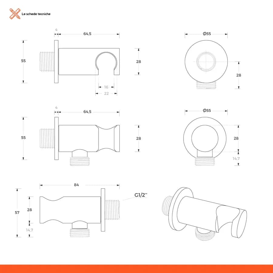 Set incasso doccia con deviatore e doccino con braccio doccia 35 cm e soffione 30 cm spazzolato – Fluid