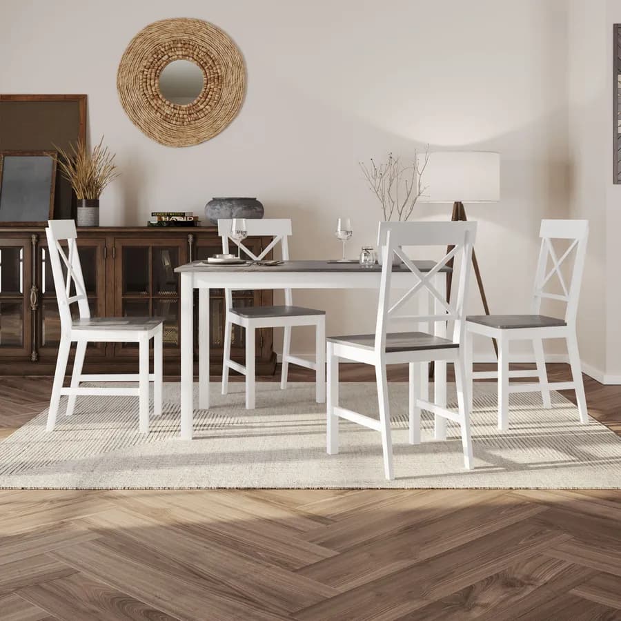 Set pranzo con tavolo e 4 sedie bianco e grigio chiaro - Morello