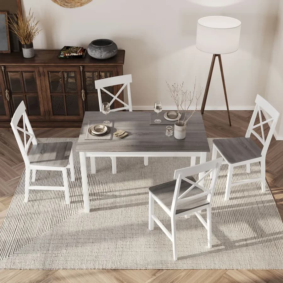 Set pranzo con tavolo e 4 sedie bianco e grigio chiaro - Morello